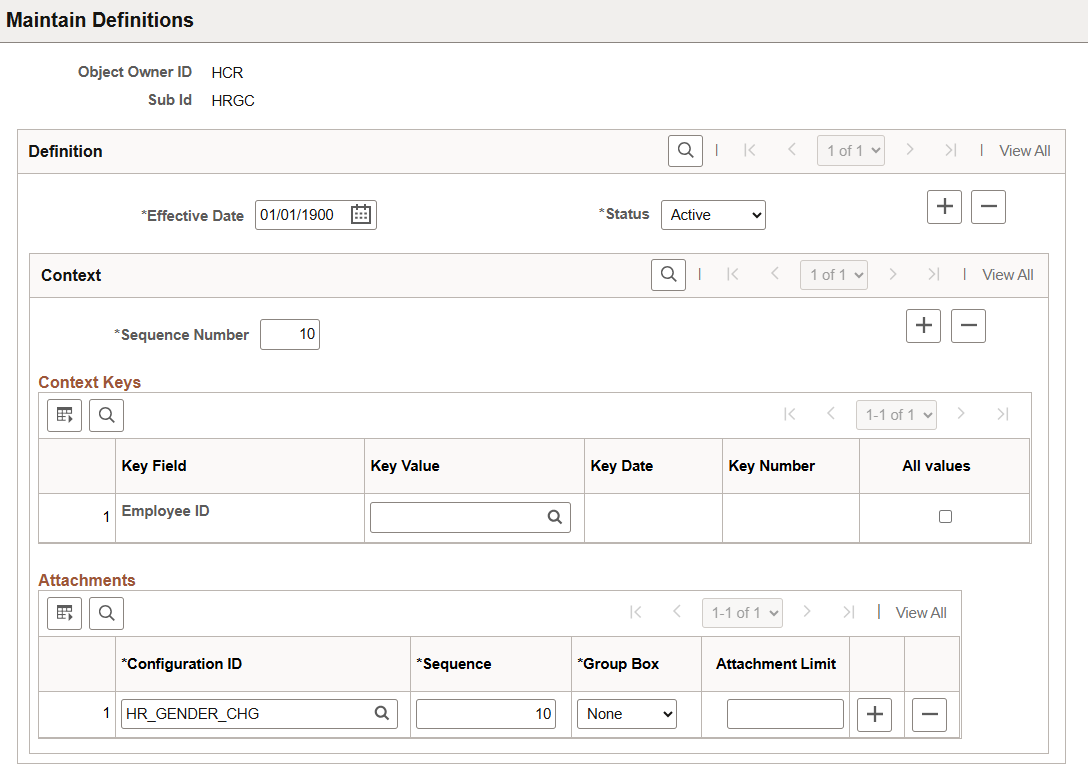 Maintain Definitions page