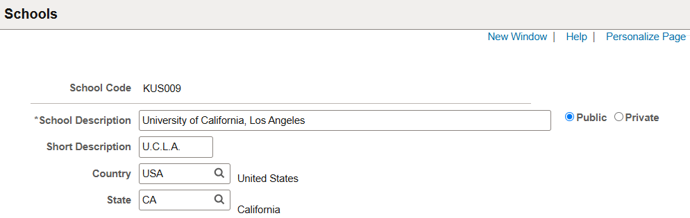 Schools page