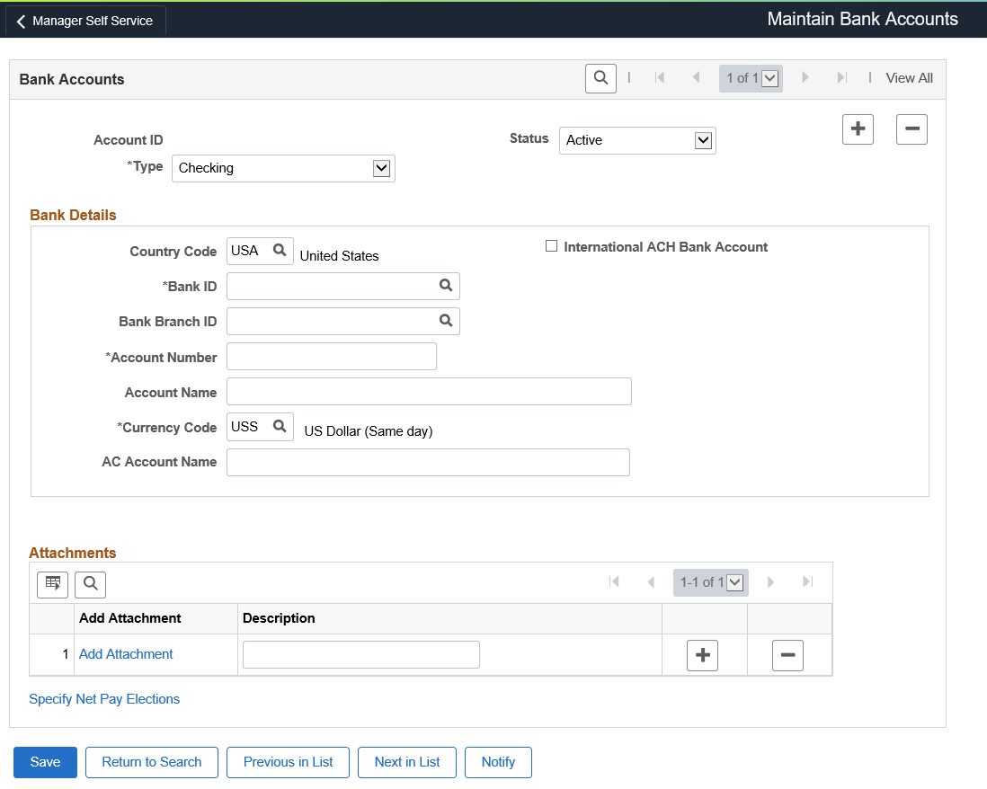maintain bank accounts page