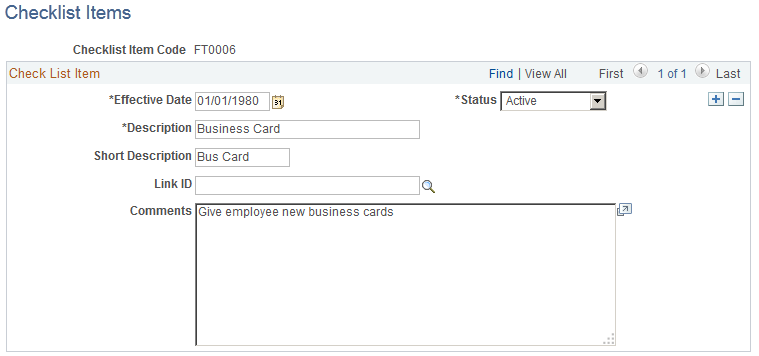 Checklist Items page