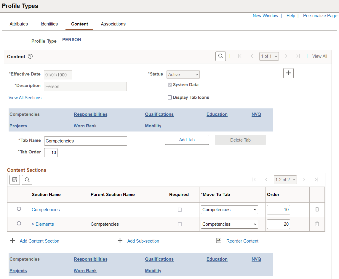 Profile Types - Content page