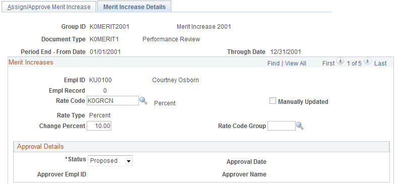 Merit Increase Details page (1 of 2)