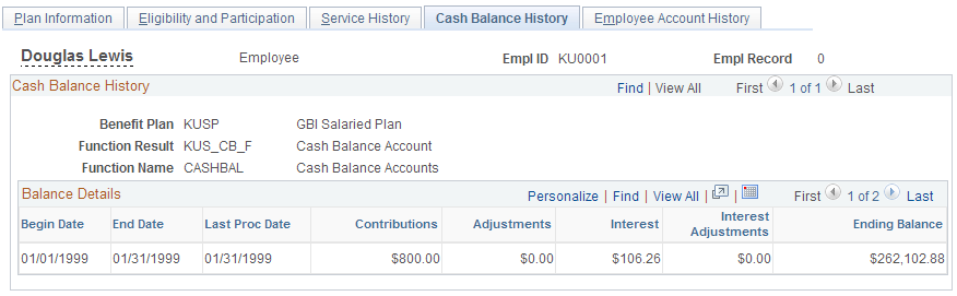 Cash Balance History page