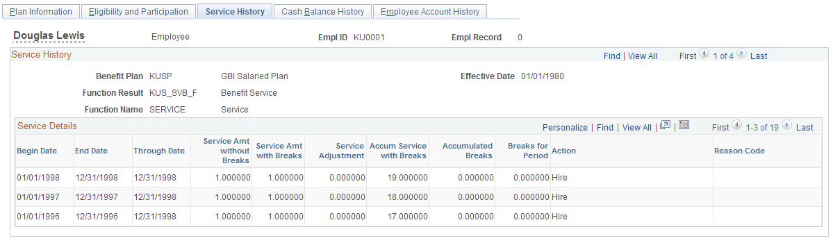 Service History page