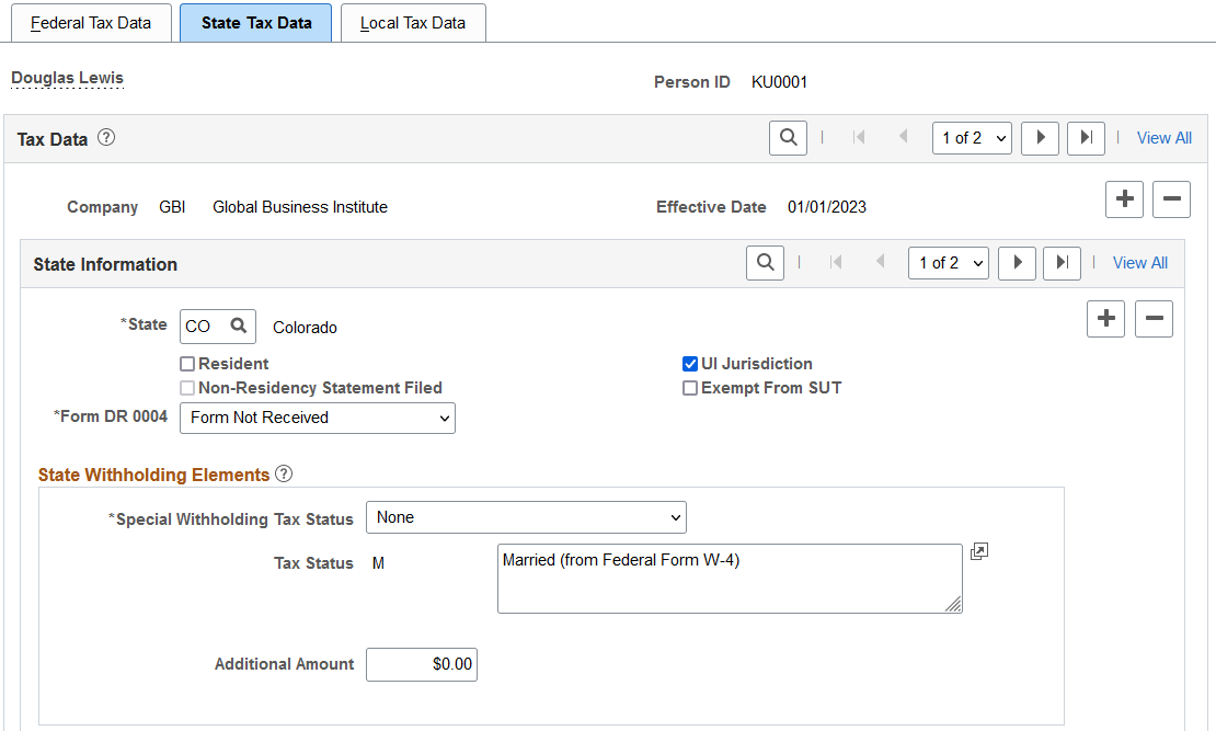 State Tax Data page (1 of 2)
