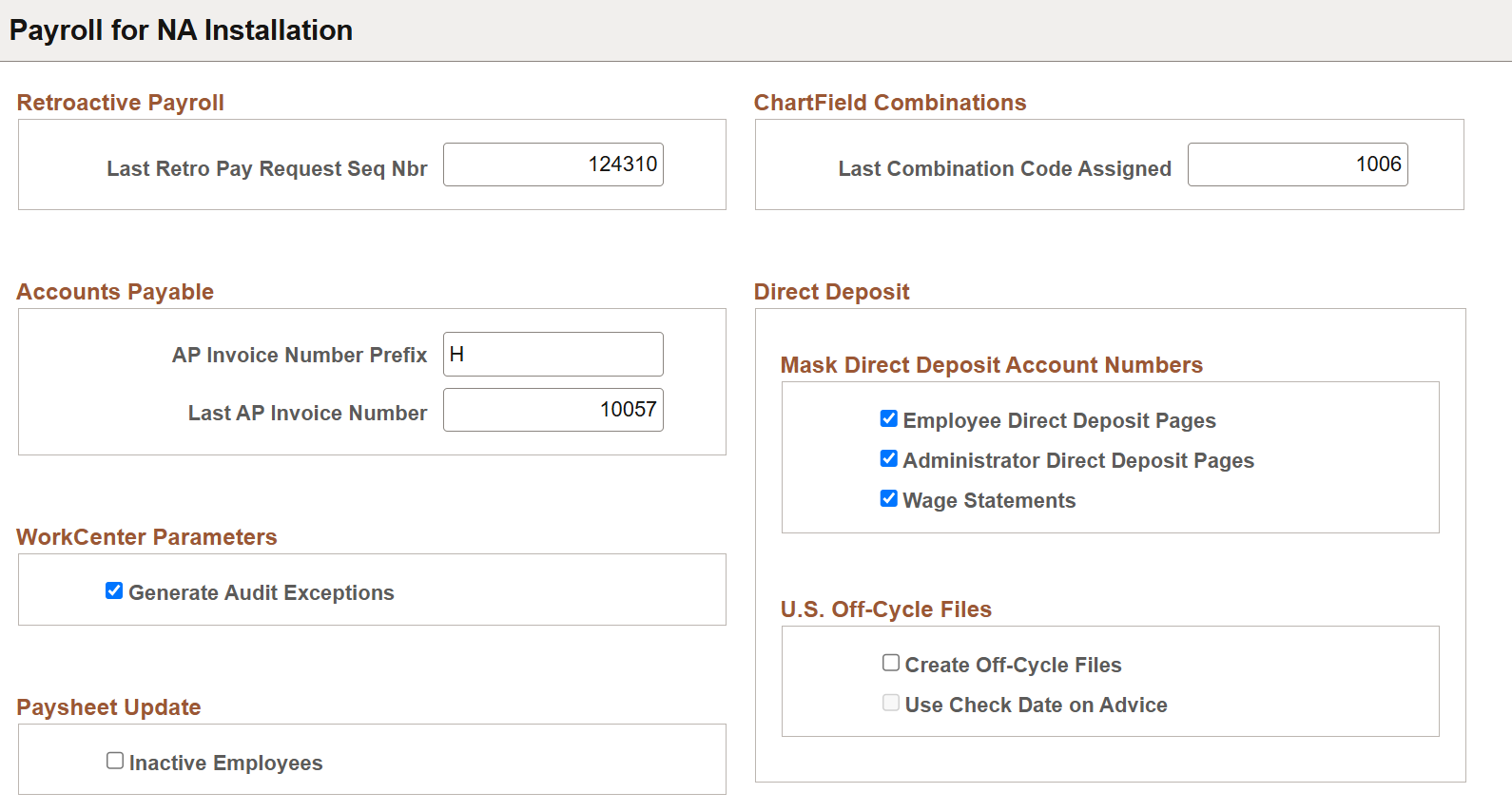 Payroll for NA Installation page (1 of 3)