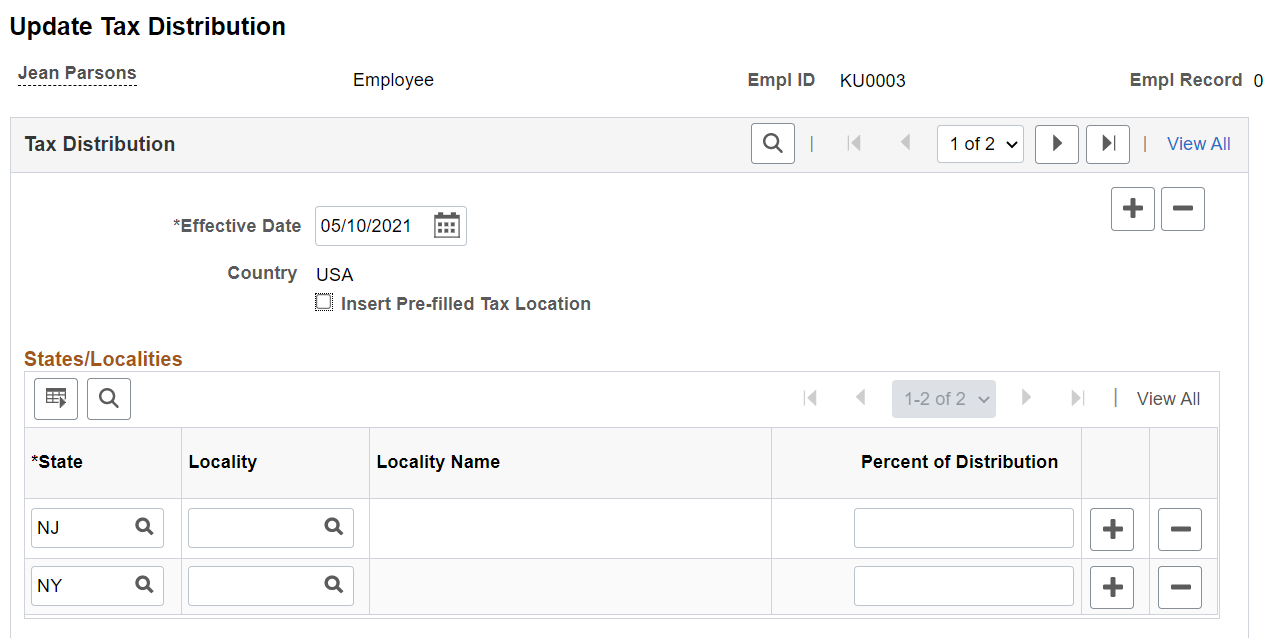 Assign distribution percentages to states after transferring to new tax location