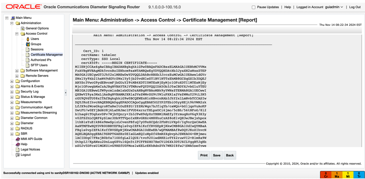 Certificate Management Report