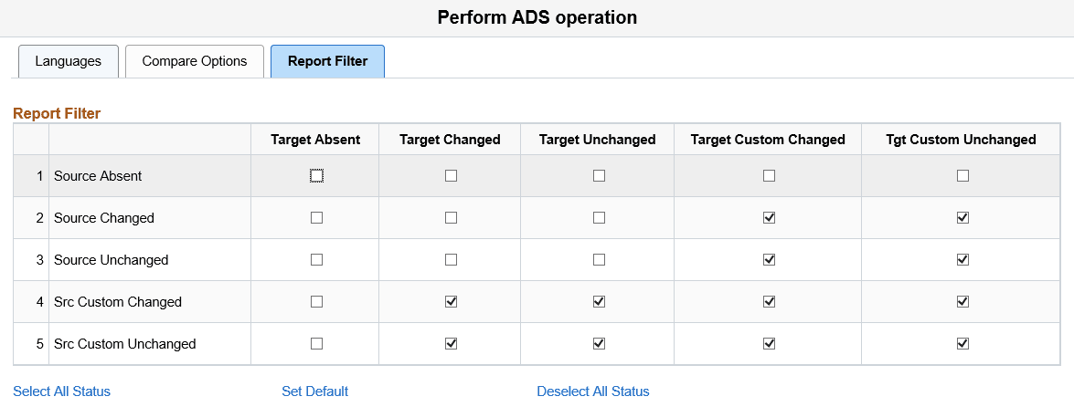 Report Filter page