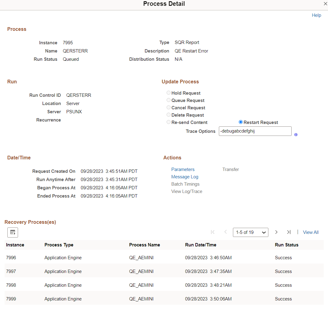 Trace Options field on the Process Detail page