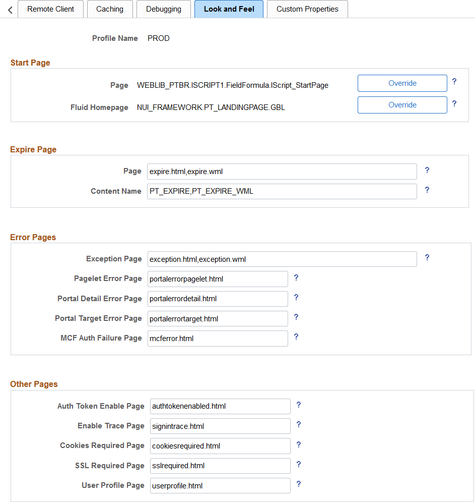 Web Profile Configuration - Look and Feel page (part 1)