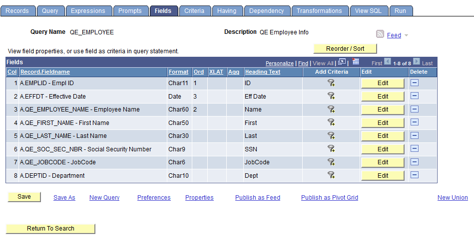 Fields page