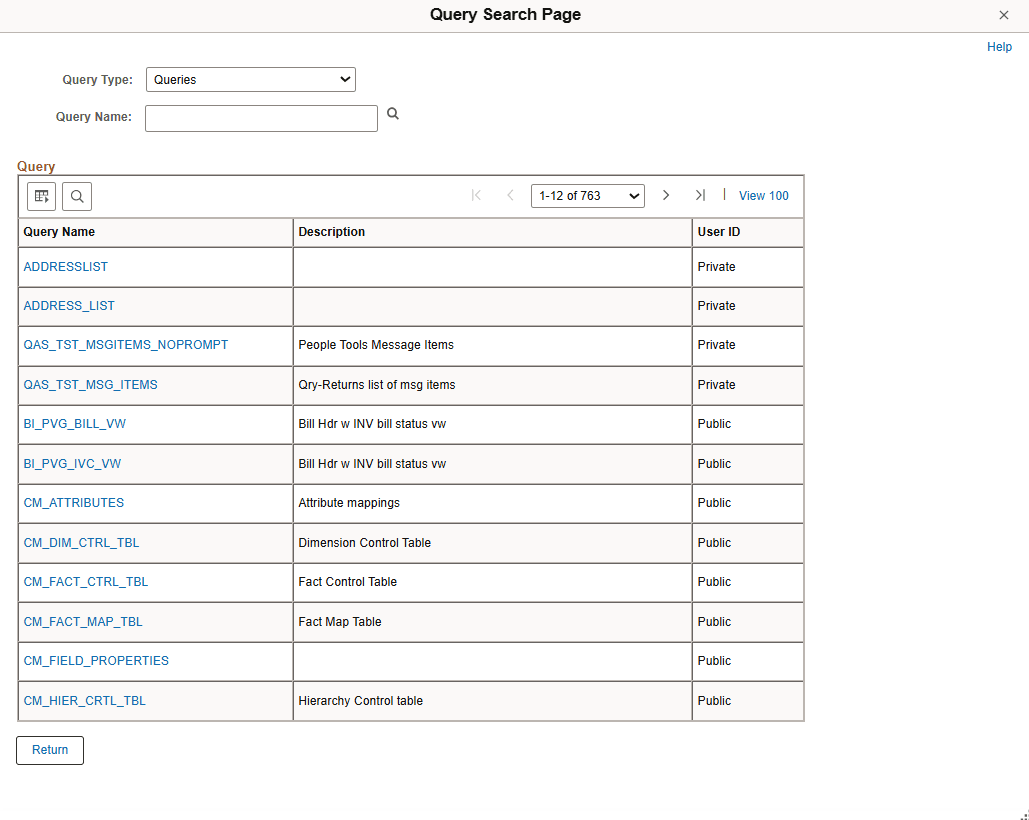 Query Search page