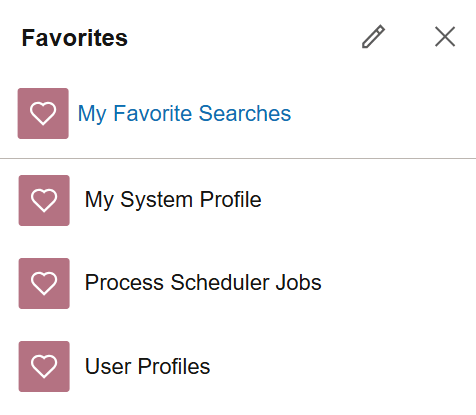 My Favorite Searches link accessed via Favorites icon