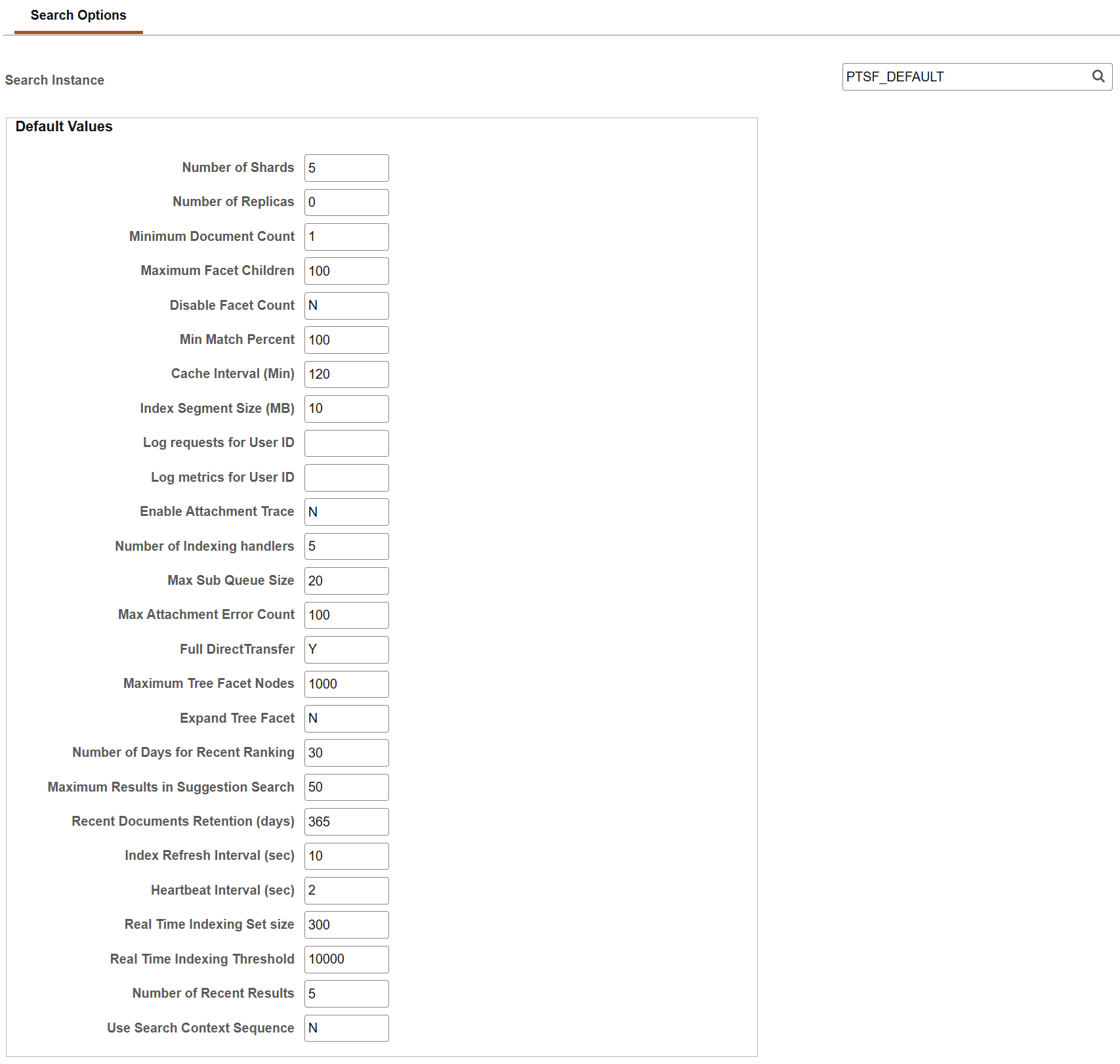 Search Options page