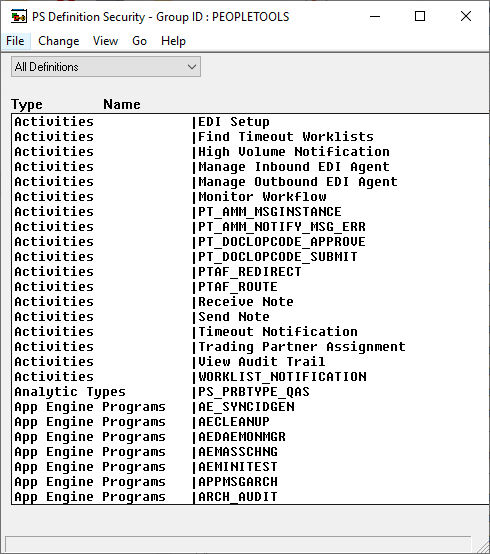 PS Definition Security showing all definitions