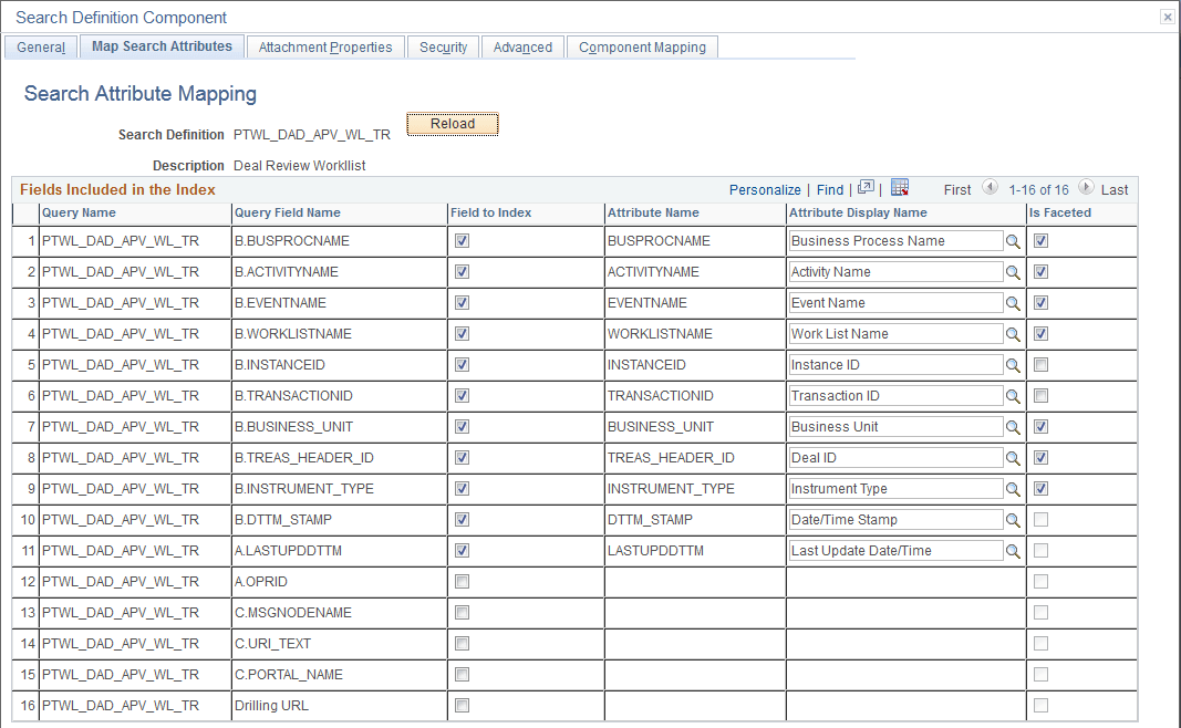 Search Definition - Map Search Attributes page