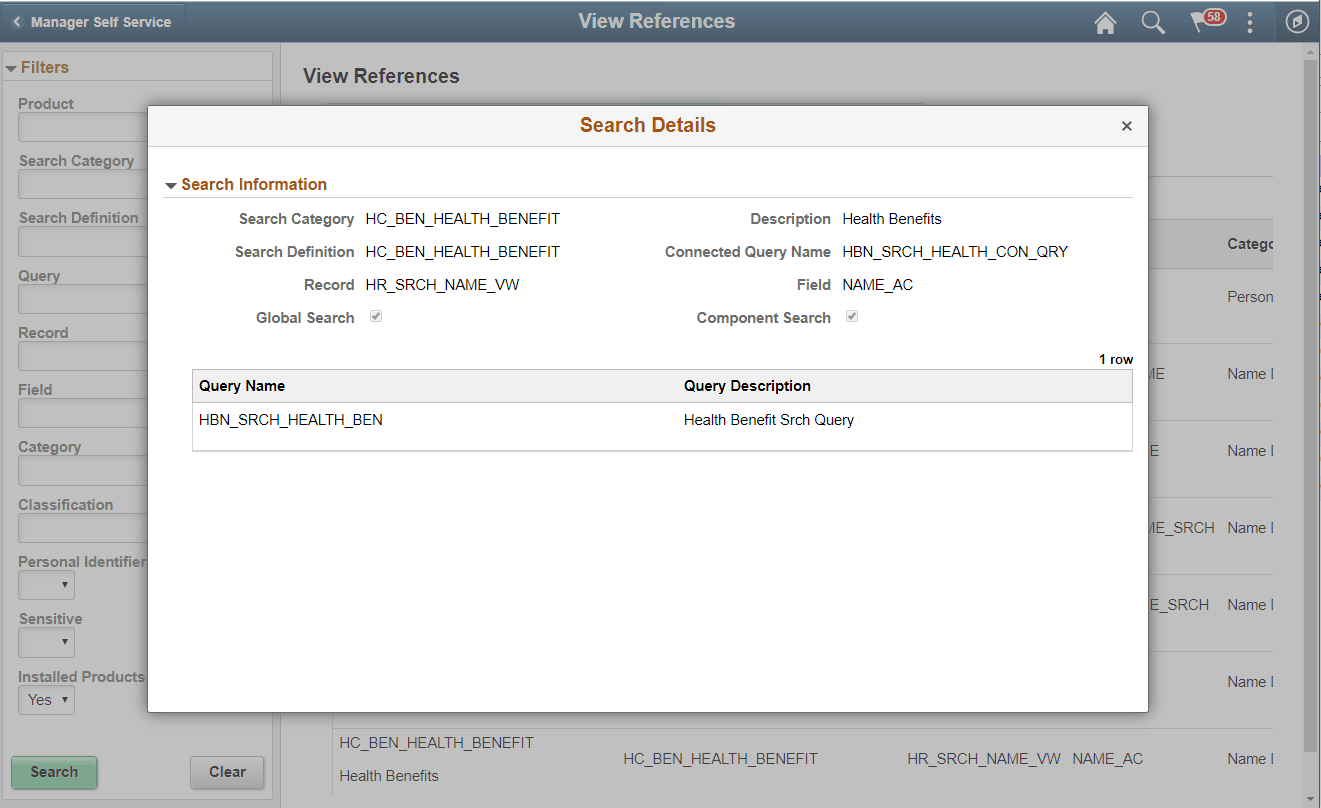 Search Details page