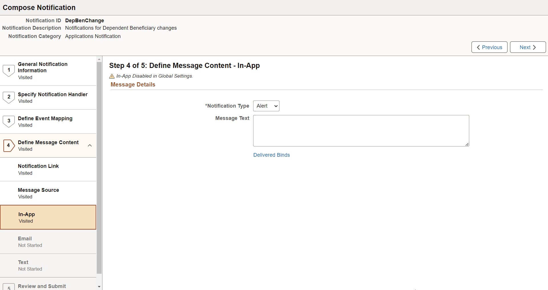 Define Message Content - In-App page (with Custom Text source)