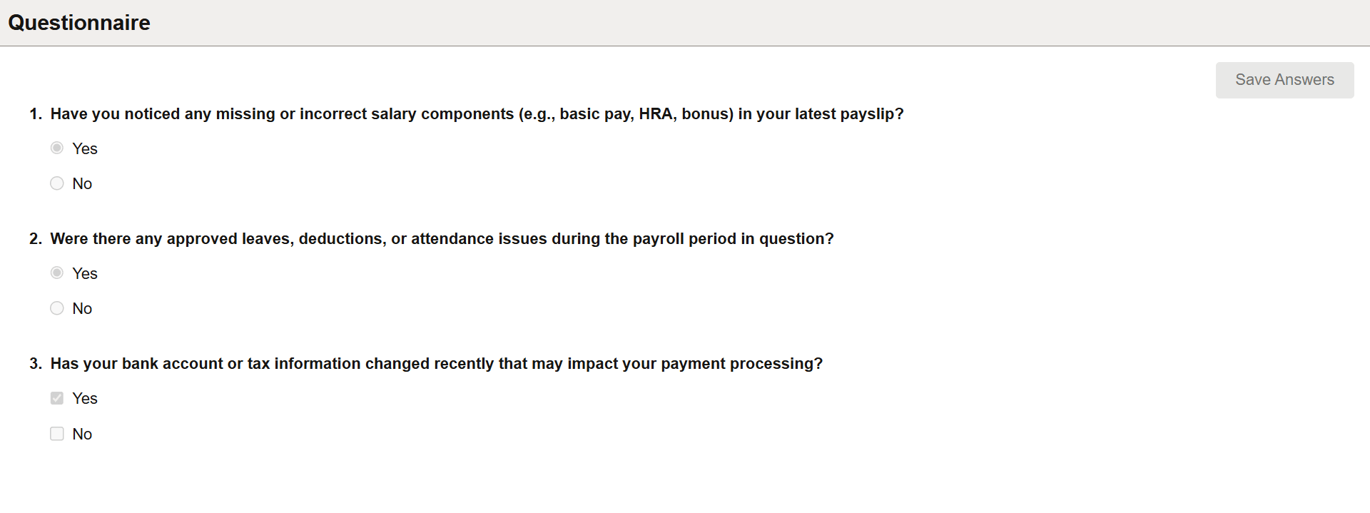 Questionnaire page