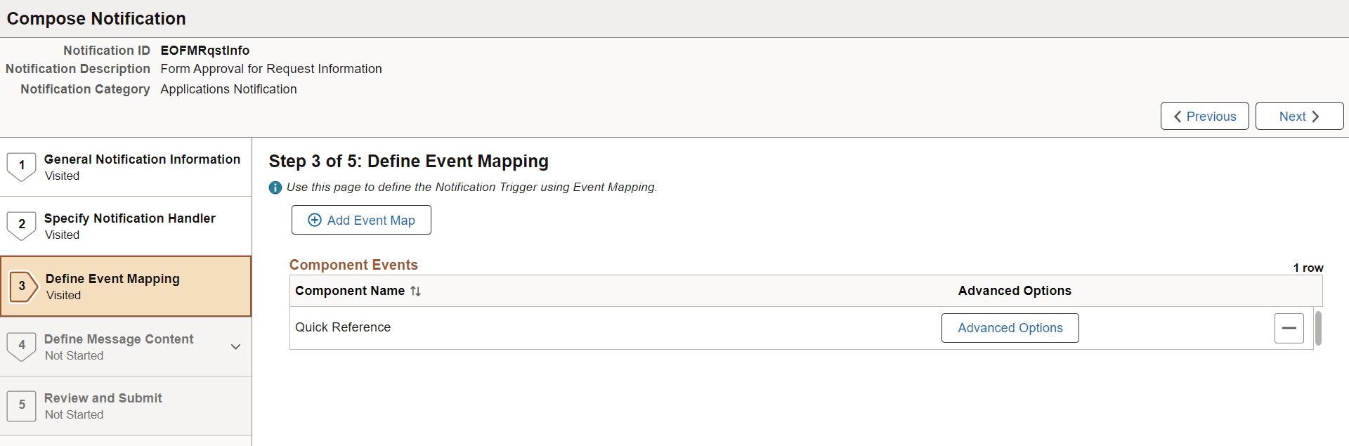 Define Event Mapping page