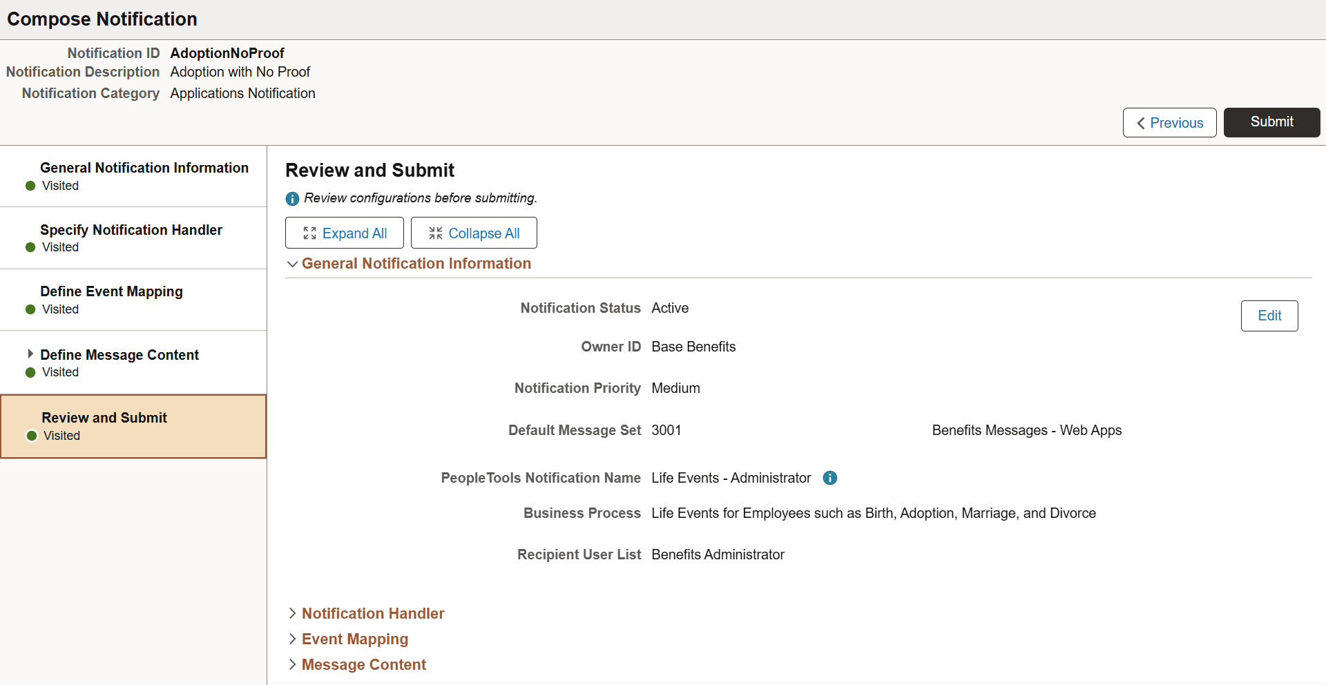 Compose Notification - Review and Submit page