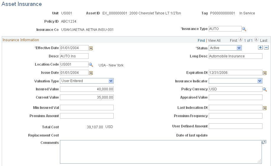 Asset Insurance page