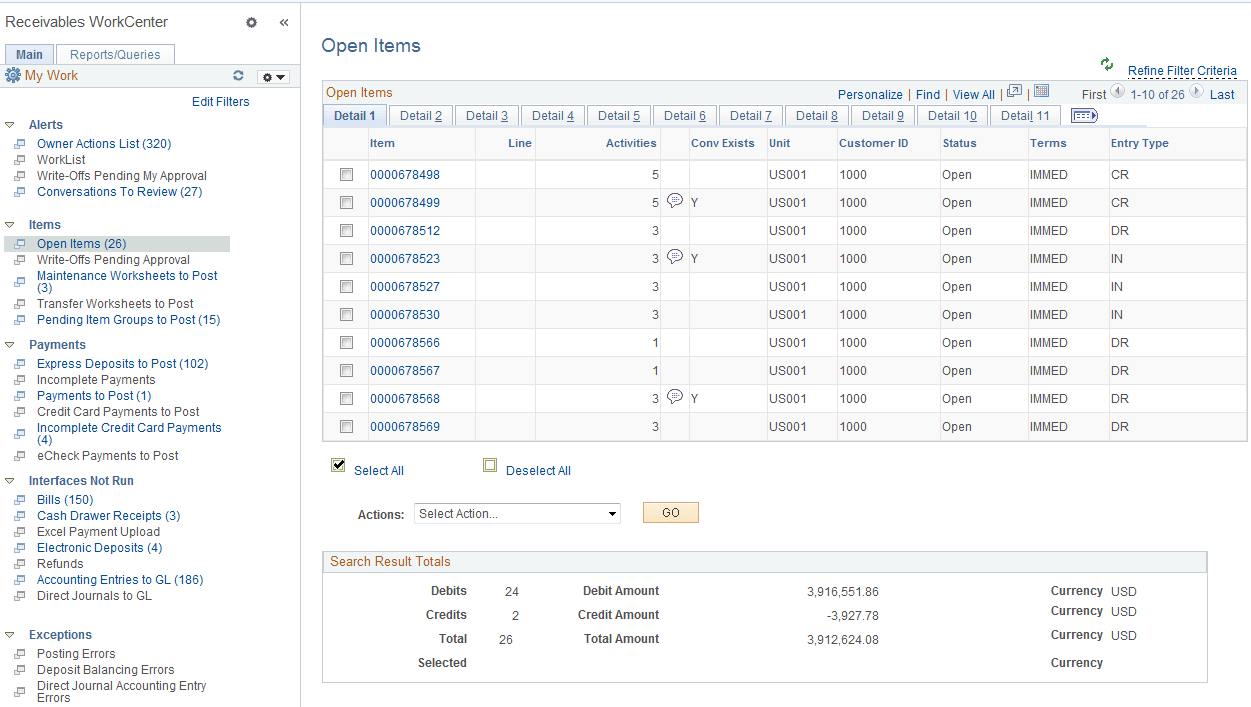 Open Items page