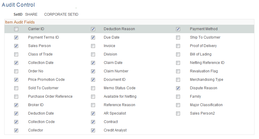 Audit Control page