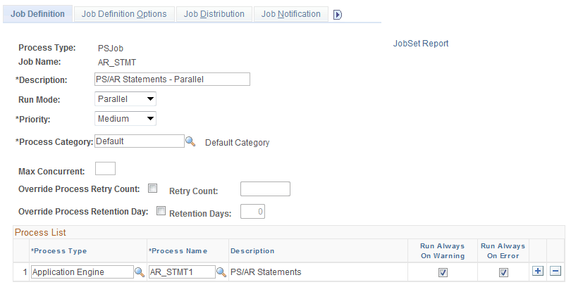 Job Definition page