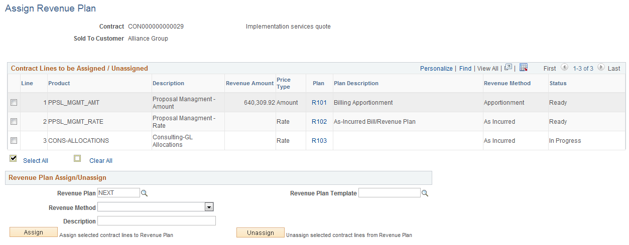 Assign Revenue Plan Page