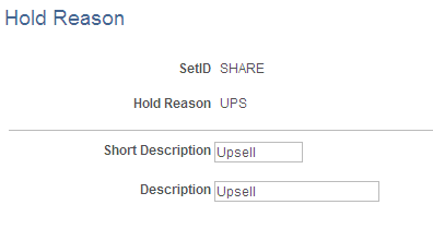 Hold Reason page