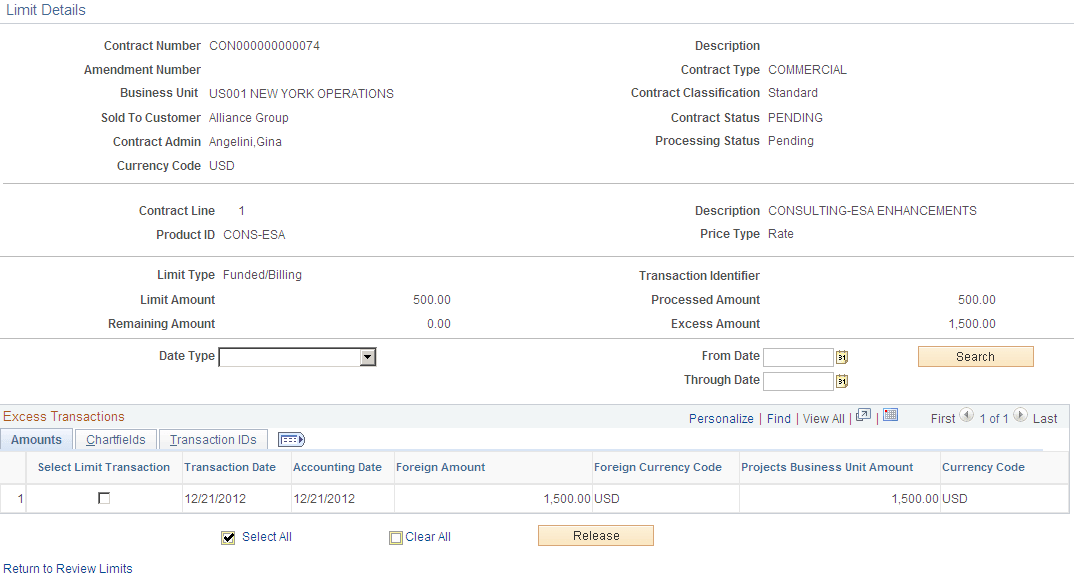 Limit Details page