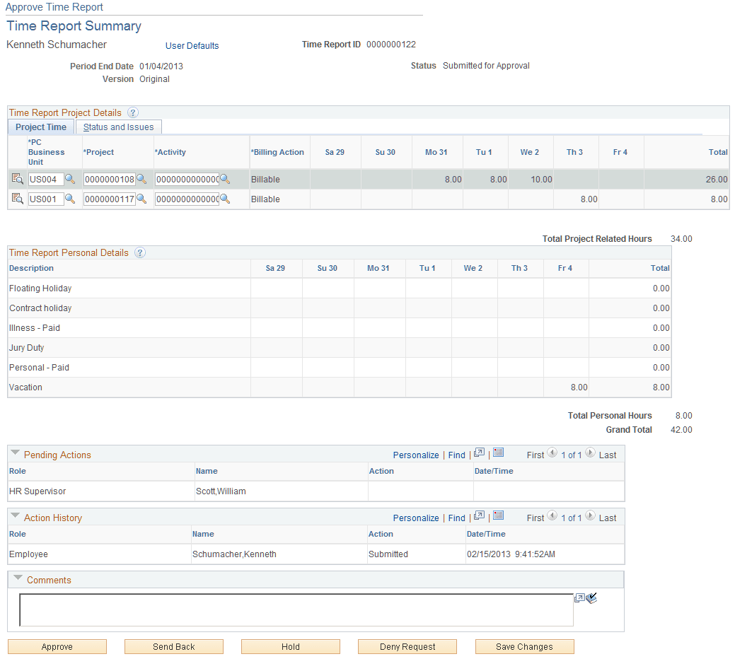 Approve Time Report - Time Report Summary page
