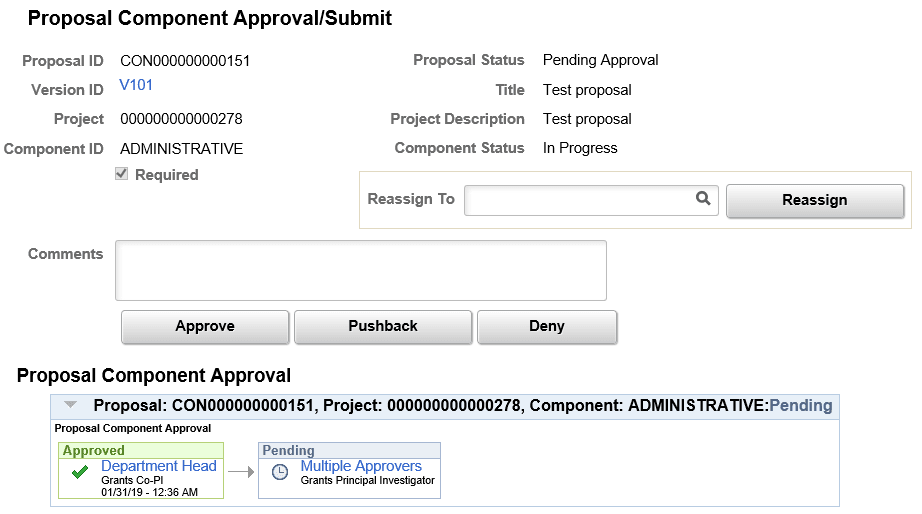 Proposal Component Approval Submit Page