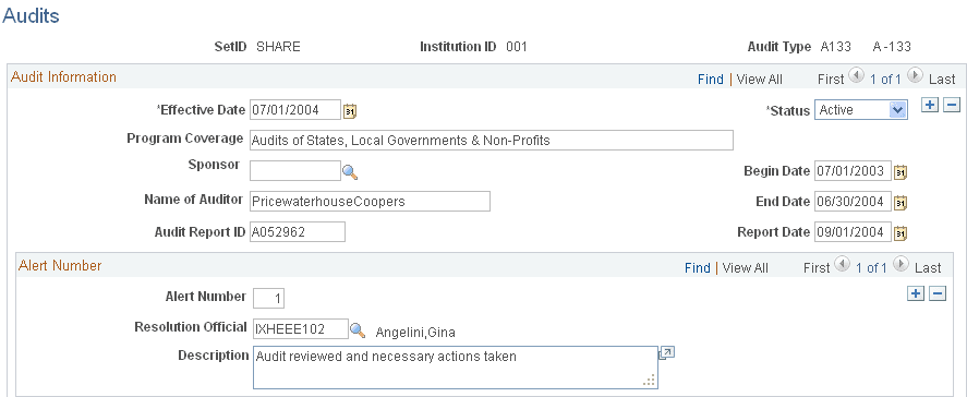 Audits page