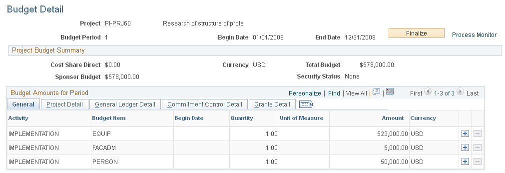 Budget Detail page