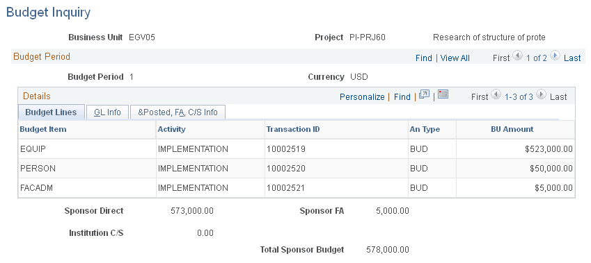 Budget Inquiry page