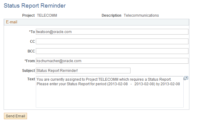 Status Report Reminder page