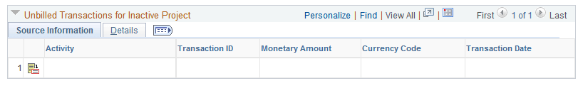Projects Reconciliation Workbench page (2 of 2)