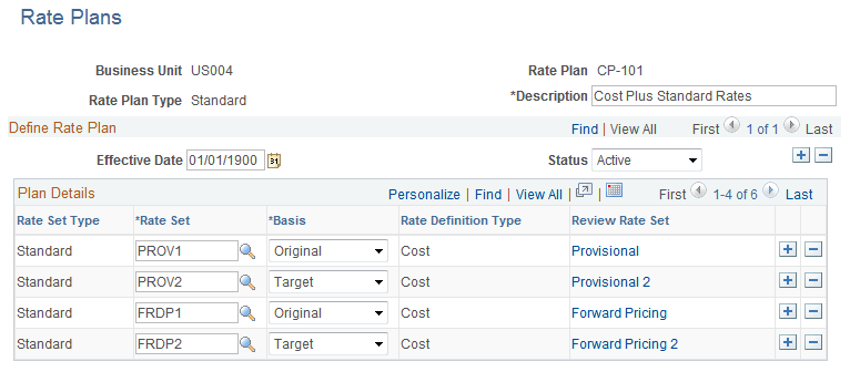Rate Plans page