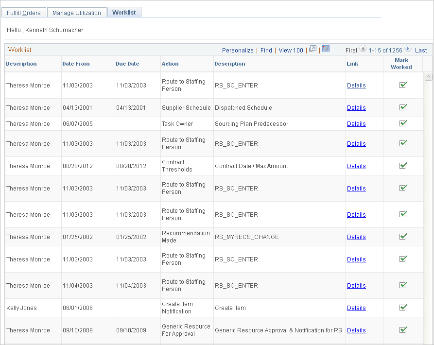 Worklist page