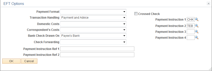 EFT Options page