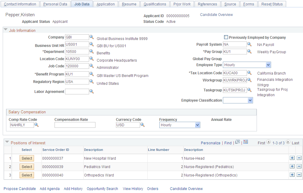 Job Data page