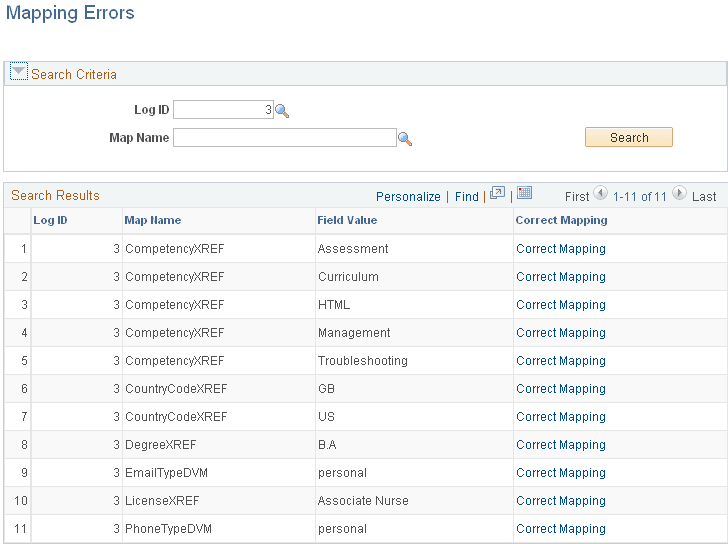 Mapping Errors page