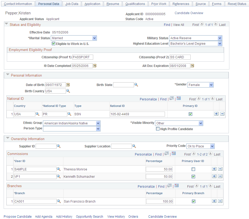 Personal Data page