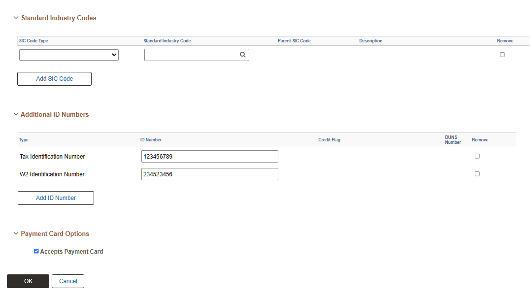 Supplier Change Request: Payment Profile secondary page (2 of 2)