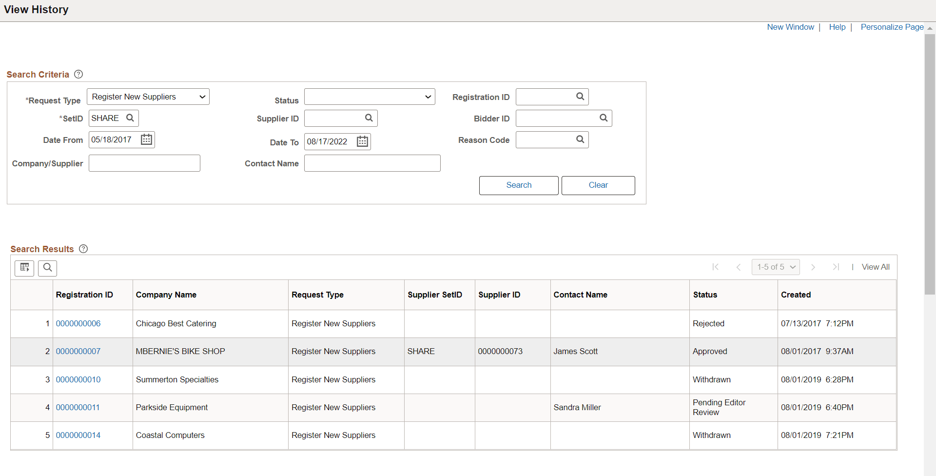 View History page