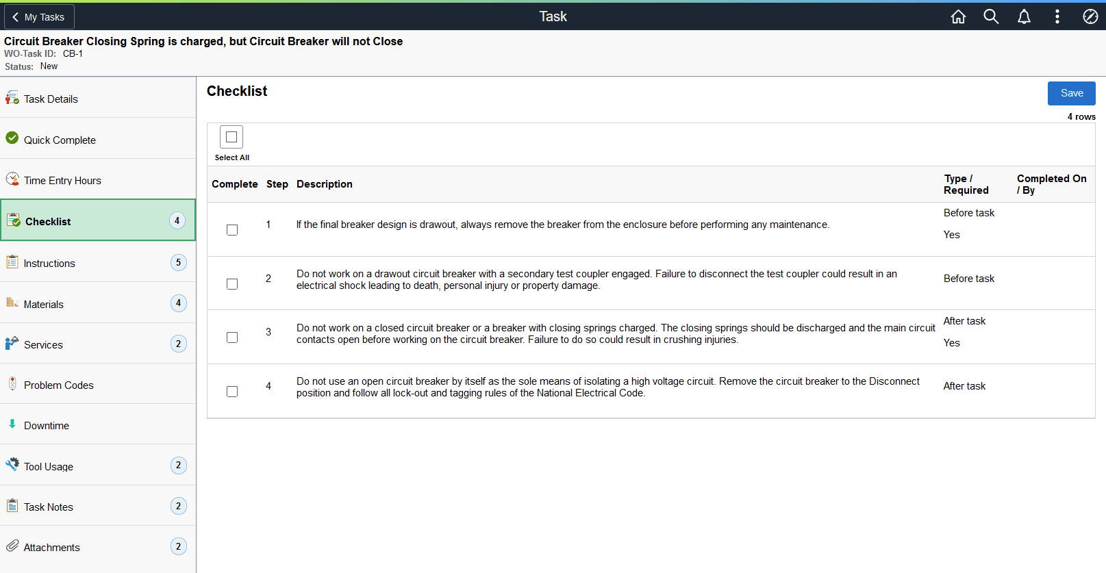 Checklist page