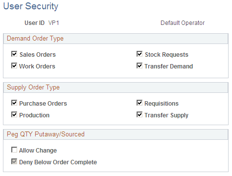 User Security page
